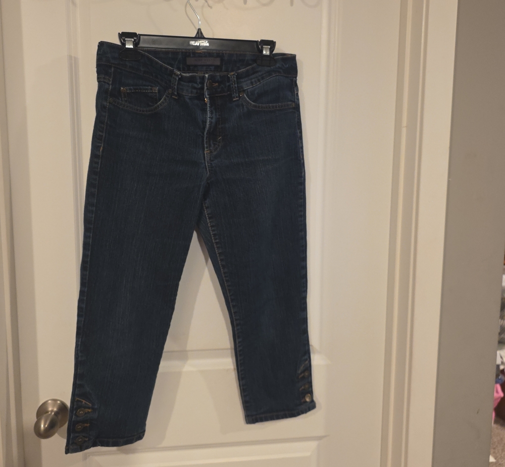 Nine West Dark Blue Cropped Button-Cuff Jeans